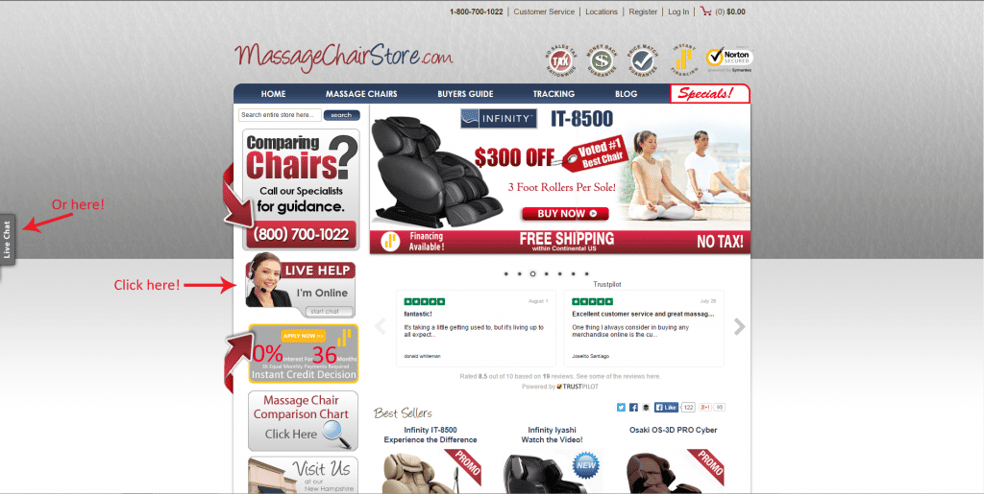 Massage Chair Store Chat Buttons